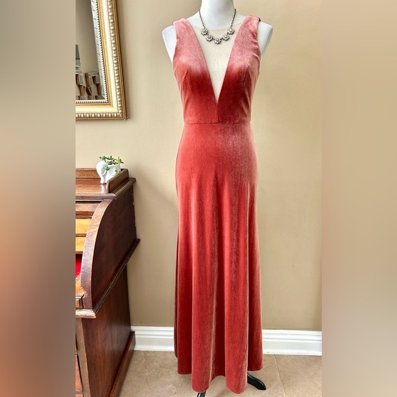 Jenny Yoo Logan Rose Deep V Neck Velvet Sleeveless Maxi Gown Size 2 - Picture 4 of 16